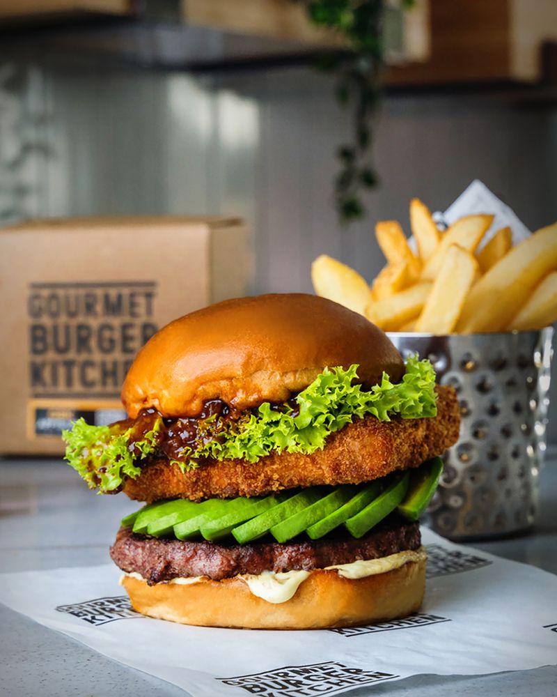 Fresh burger and fries ready to serve